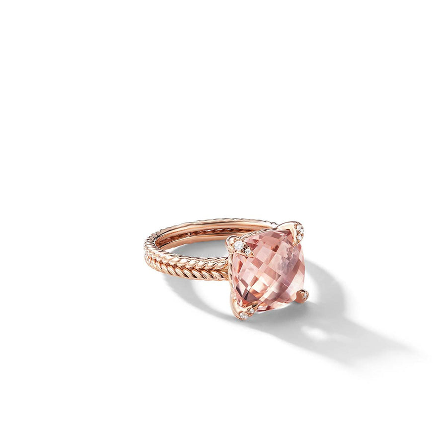Chatelaine Ring in 18K Rose Gold with Morganite and Pave Diamonds