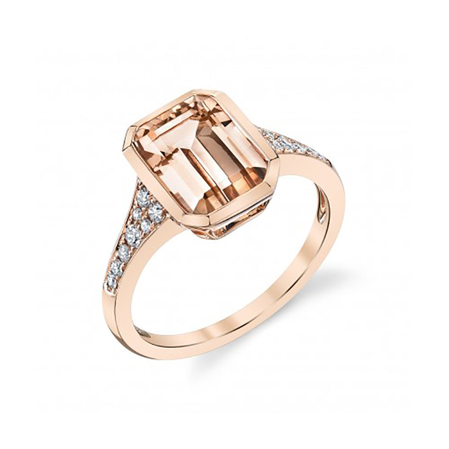 14K Rose Gold Emerald-Cut Moranite and Diamond Ring