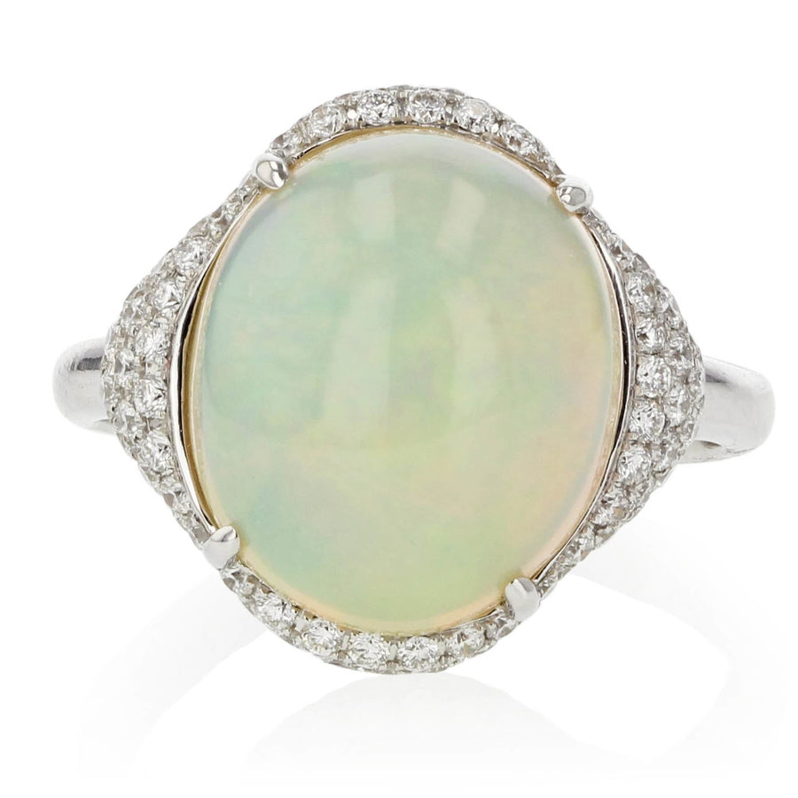 Cabochon Opal and Diamond Ring