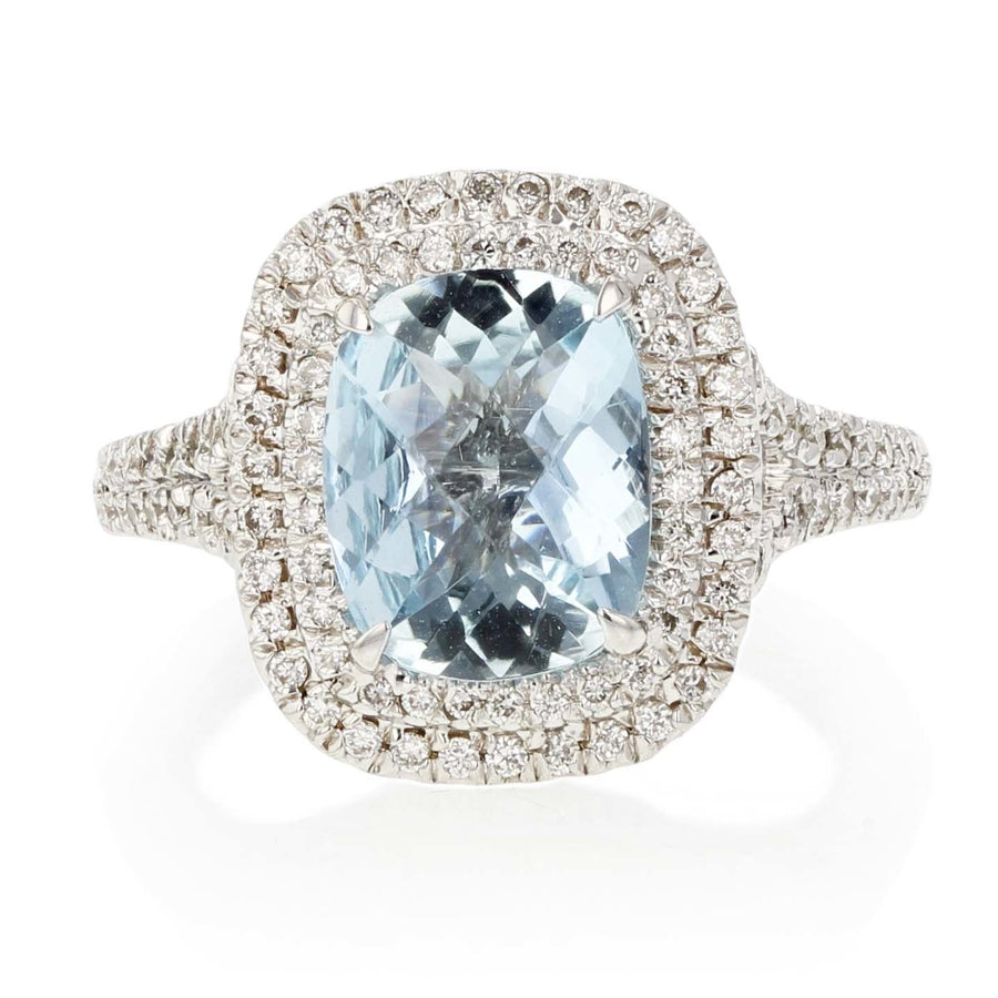 Aquamarine, Sapphire, and Diamond Ring