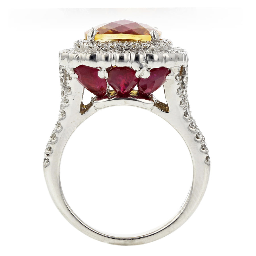 Pastel Citrine, Ruby and Diamond Ring