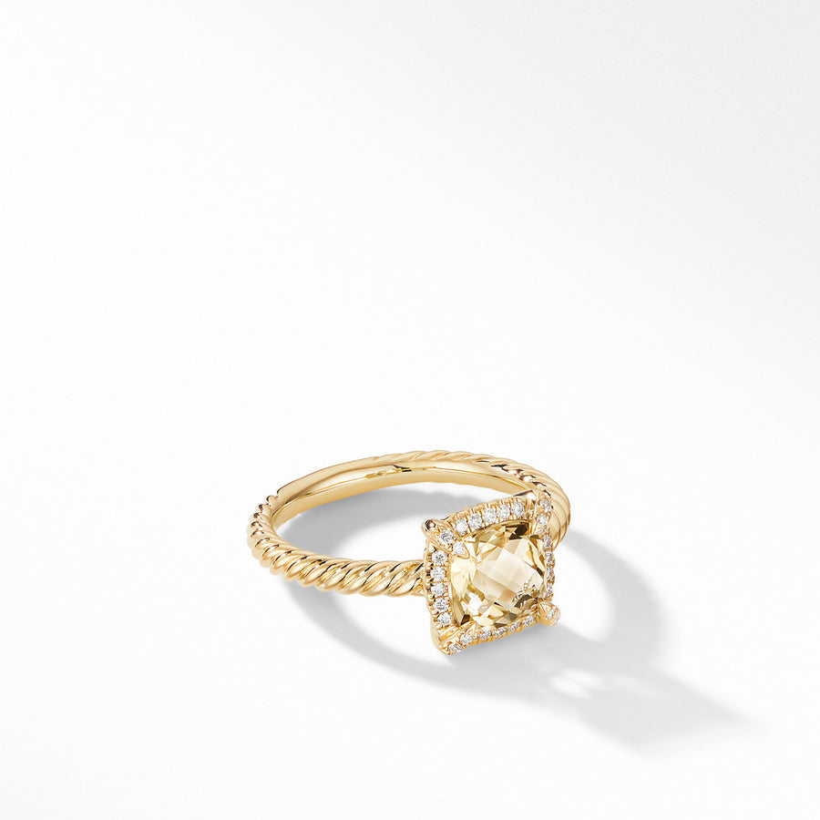 Chatelaine Pave Bezel Ring in 18K Yellow Gold with Champagne Citrine