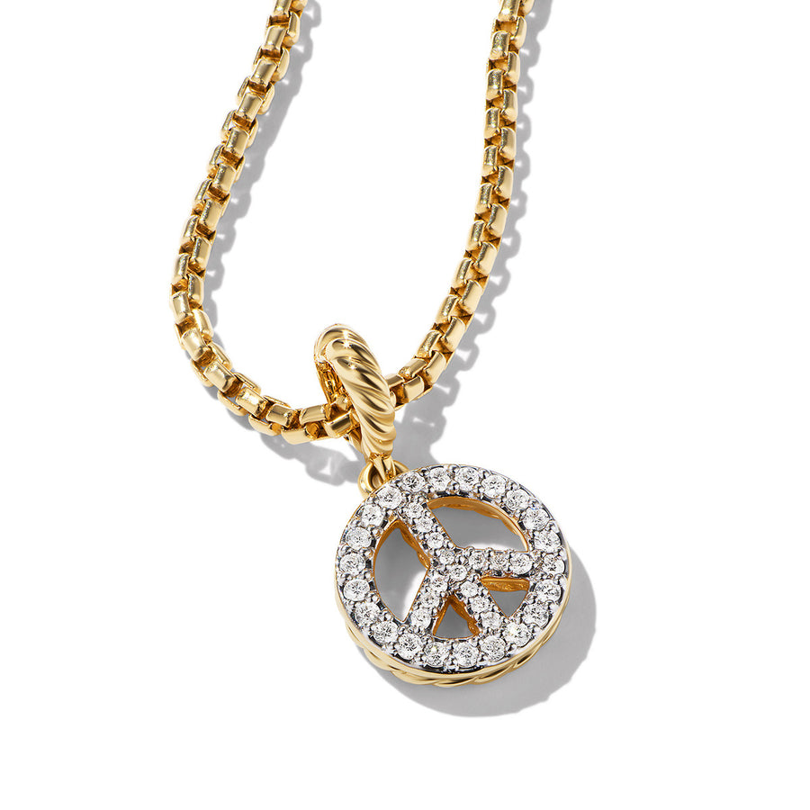 Peace Sign Amulet in 18K Yellow Gold with Pave Diamonds