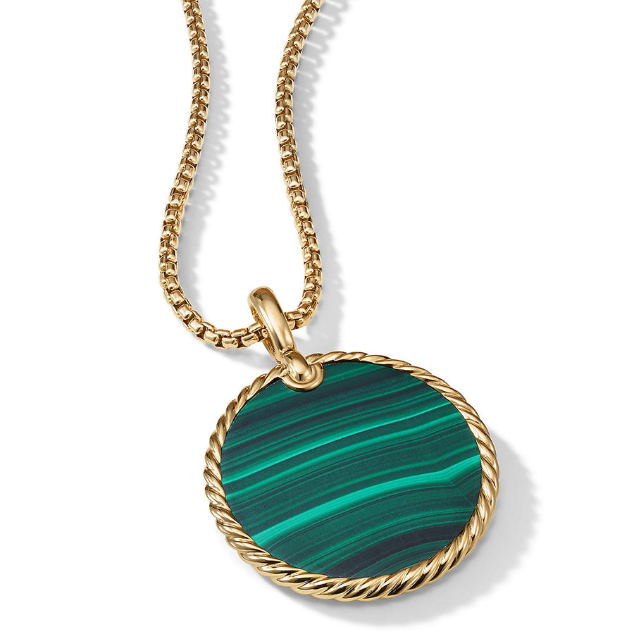 DY Elements Disc Pendant in 18K Yellow Gold with Malachite
