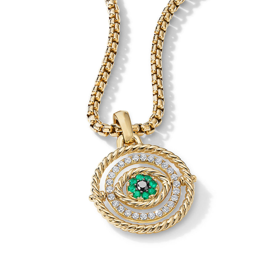 Evil Eye Mobile Amulet in 18K Yellow Gold with Pave Emeralds and Diamonds