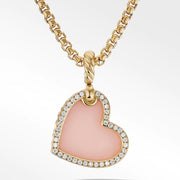 Heart Amulet in 18K Yellow Gold with Pink Opal and Pave Diamonds