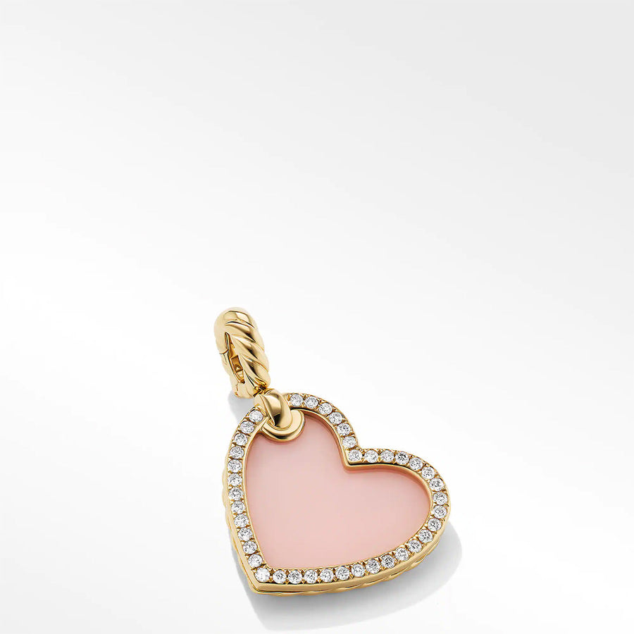 Heart Amulet in 18K Yellow Gold with Pink Opal and Pave Diamonds