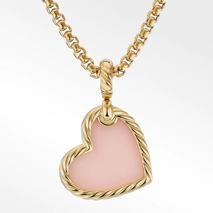 Heart Amulet in 18K Yellow Gold with Pink Opal and Pave Diamonds