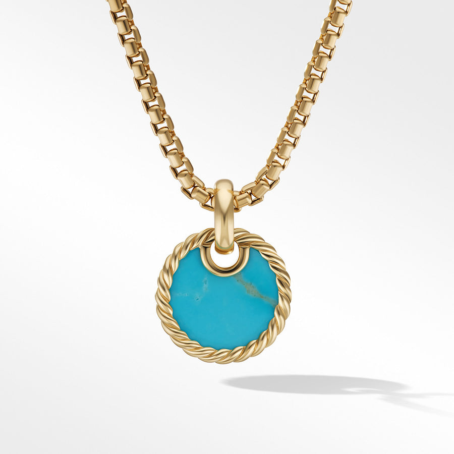 Disc Pendant in 18K Yellow Gold with Turquoise