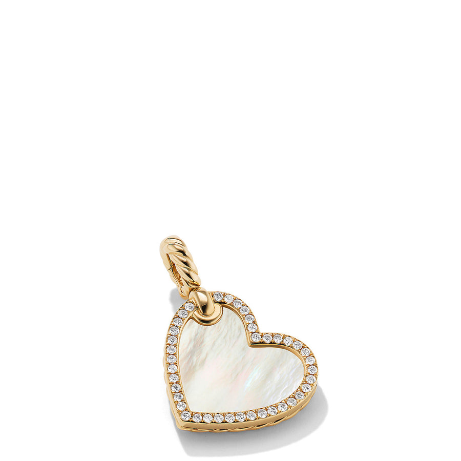 Heart Amulet in 18K Yellow Gold with Mother of Pearl and Pave Diamonds
