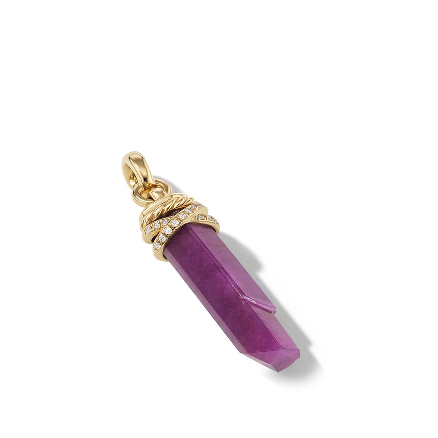 Wrapped Ruby Crystal Amulet with 18K Yellow Gold and Pave Diamonds