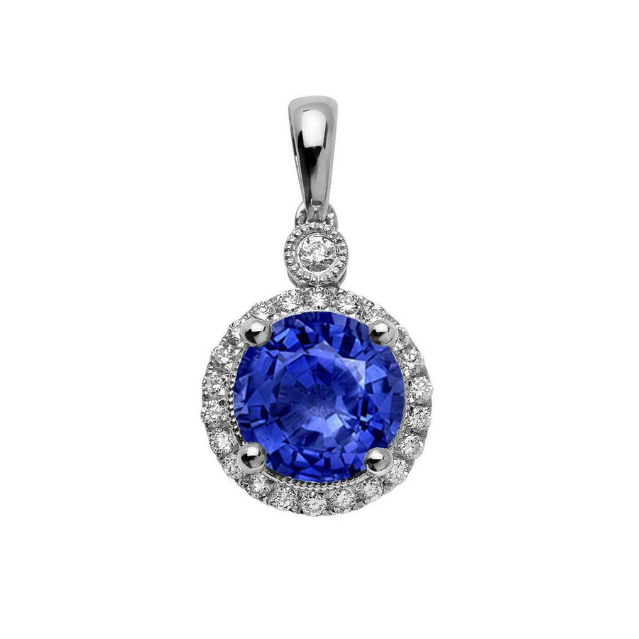 Blue Sapphire 14k White Gold Pendant with Diamonds
