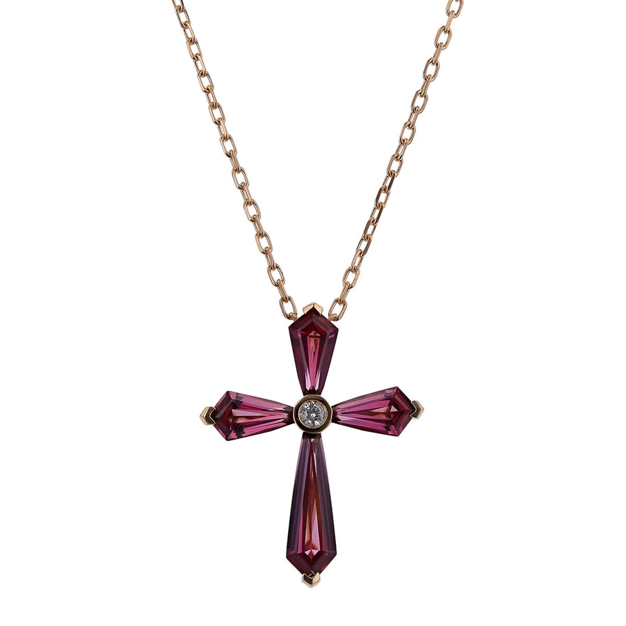 Garnet and Diamond Cross Pendant Necklace