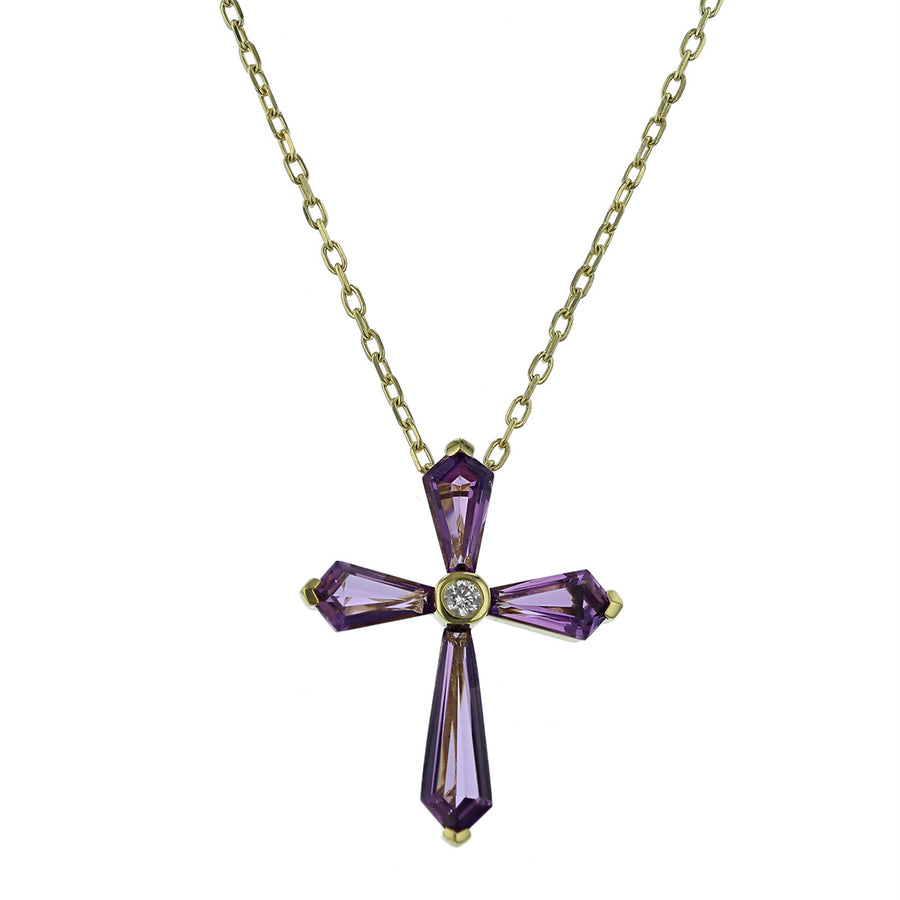 Amethyst and Diamond Cross Pendant Necklace