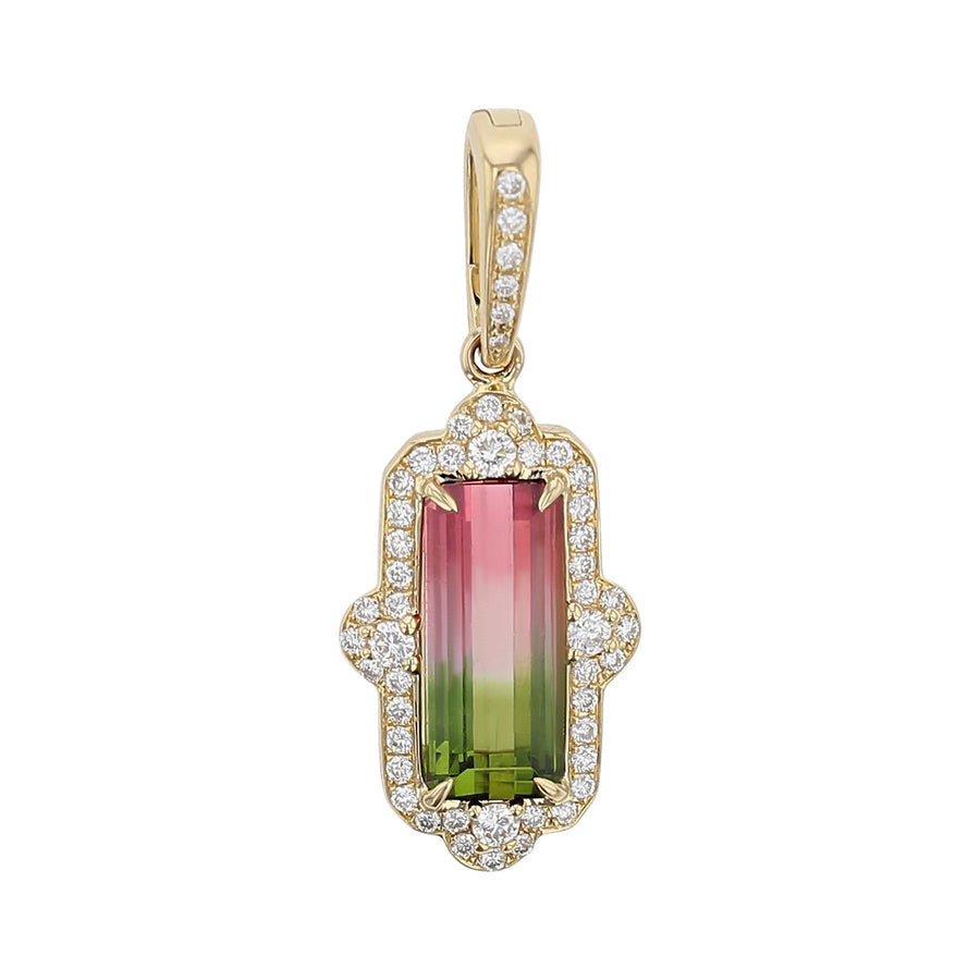 Emerald-cut Watermelon Tourmaline and Diamond Pendant