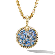 Air Pendant in 18K Yellow Gold with Pave Diamonds and Blue Sapphires