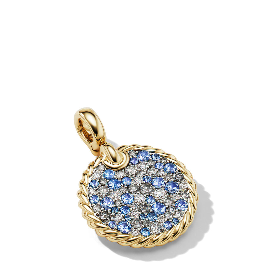 Air Pendant in 18K Yellow Gold with Pave Diamonds and Blue Sapphires
