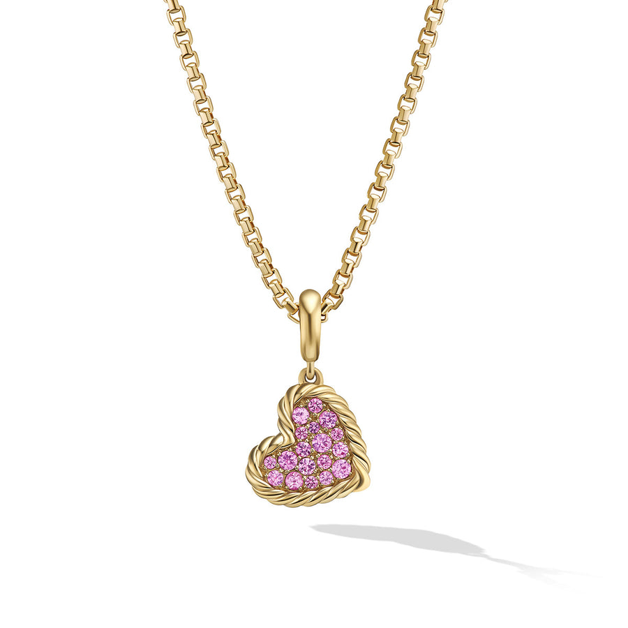 DY Elements Heart Pendant in 18K Yellow Gold with Pave Pink Sapphires