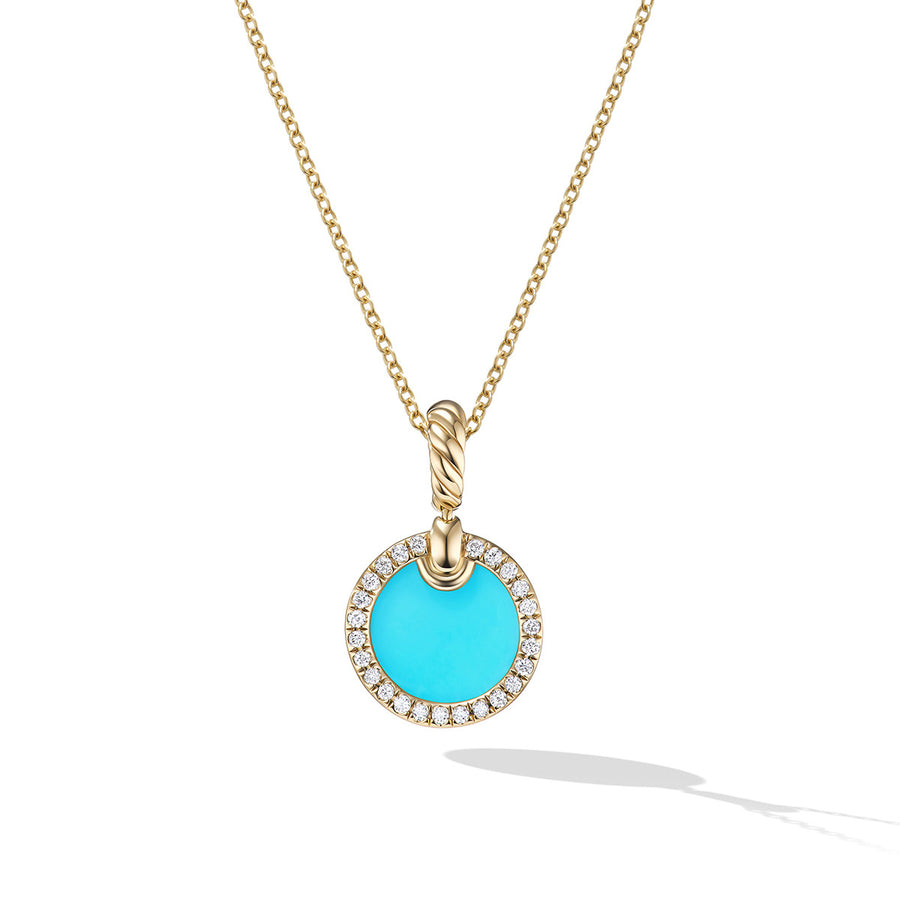Petite DY Elements Pendant Necklace in 18K Yellow Gold with Turquoise and Pave Diamonds