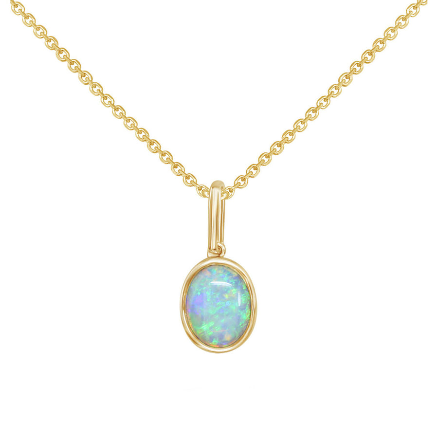 14K Yellow Gold Australian Opal Pendant Necklace