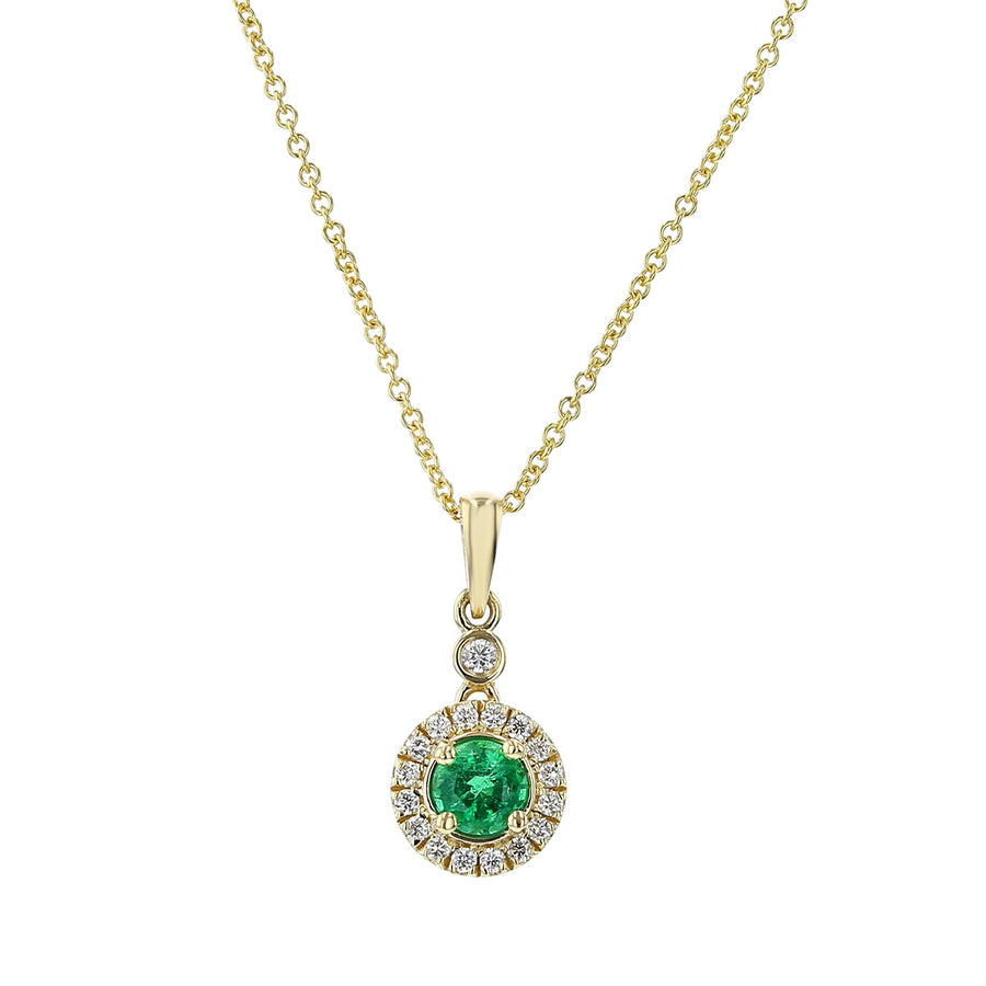 14K Yellow Gold Zambian Emerald and Diamond Pendant