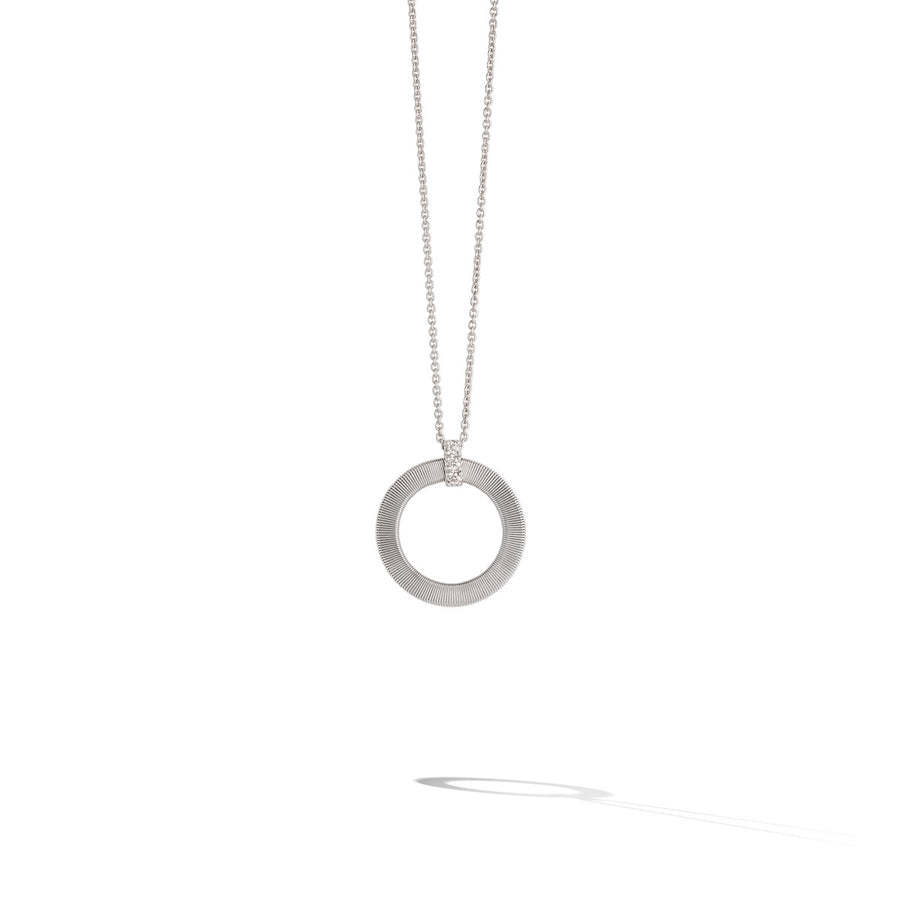 18K White Gold and Diamond Single Circle Short Necklace