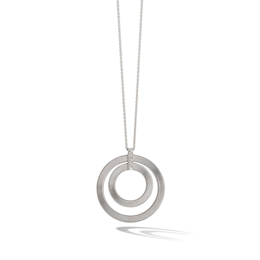 18K White Gold and Diamond Double Circle Long Necklace