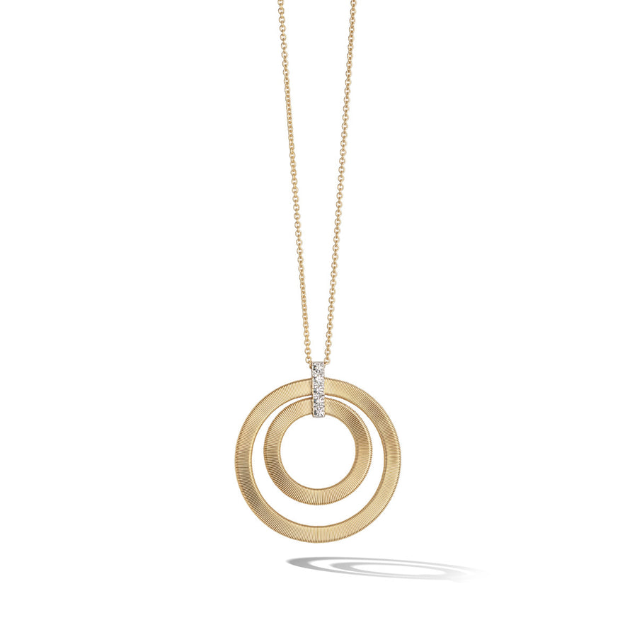 18K Yellow Gold and Diamond Double Circle Long Necklace