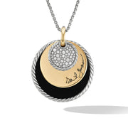 Eclipse Pendant Necklace with Black Onyx Reversible to Mother of Pearl and Pave Diamonds