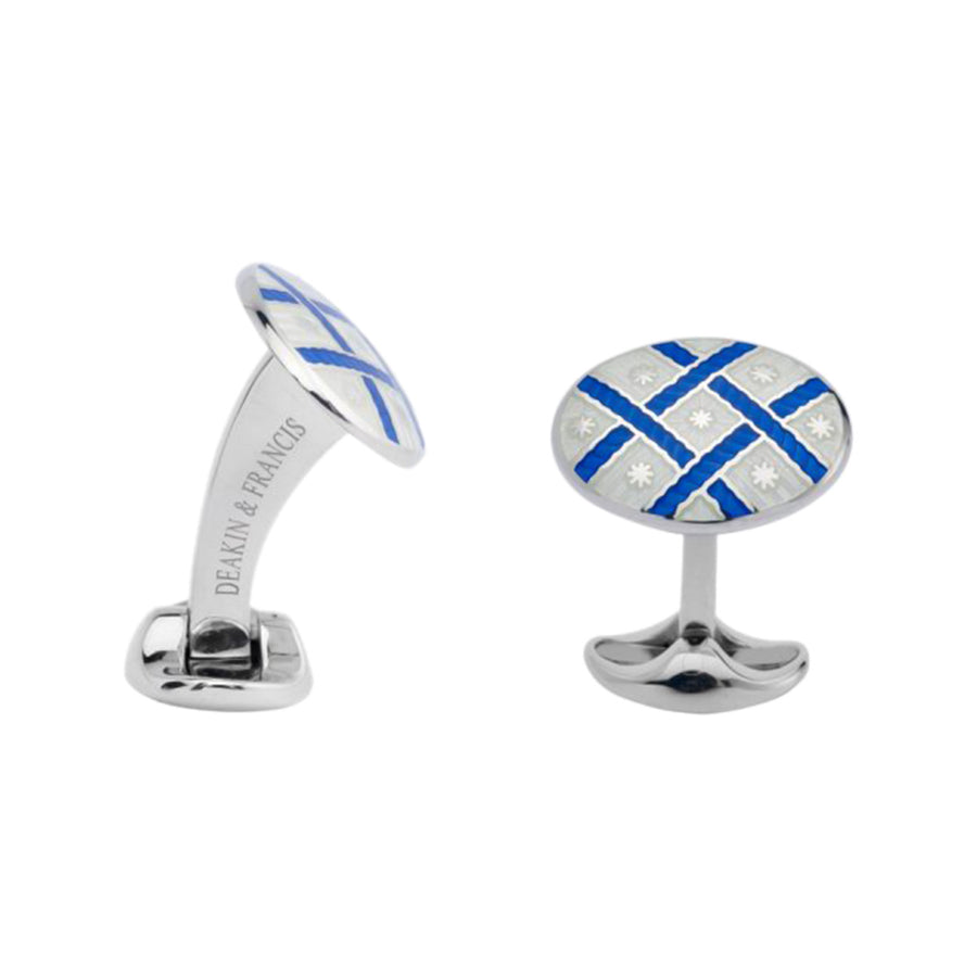 Sterling Silver Royal Blue and White Pattern Enamel Cufflinks