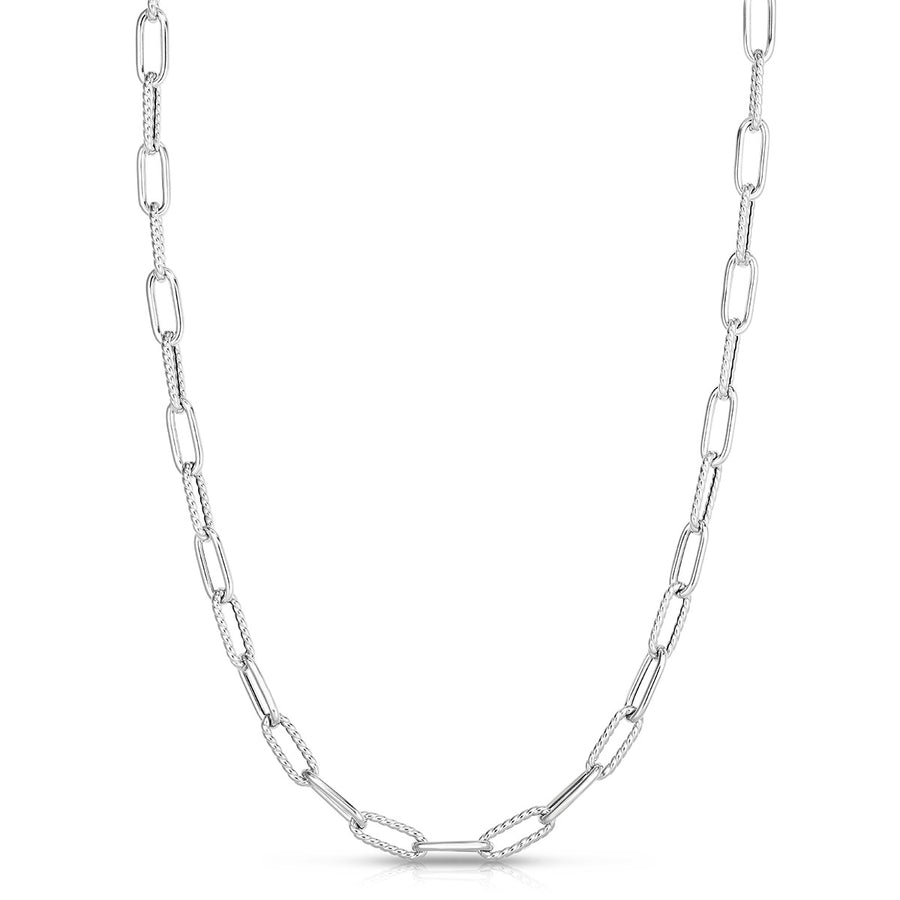 18K Alternating Polished and Fluted Fine Paperclip Link 34-Inch Chain