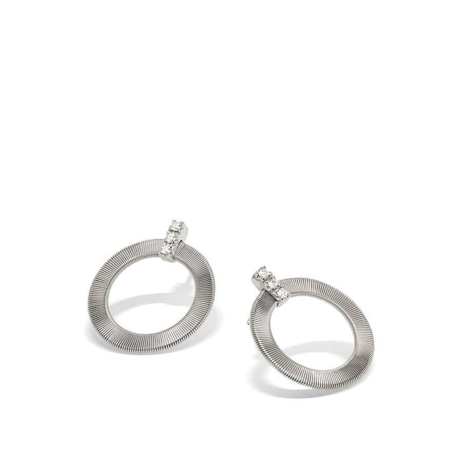 18K White Gold and Diamond Front Facing Hoops