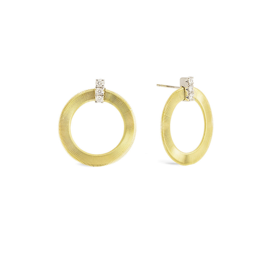 18K Yellow Gold and Diamond Front Facing Hoops