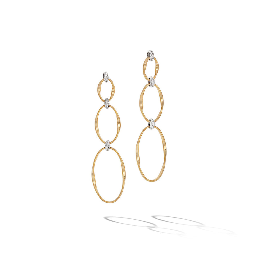 18K Yellow Gold and Diamond Flat Link Triple Drop Earrings