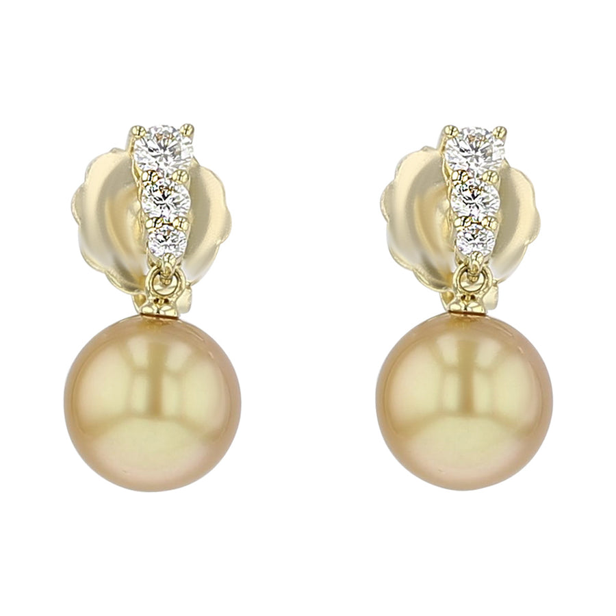 Golden South Sea Pearl and Diamond Drop Earrings