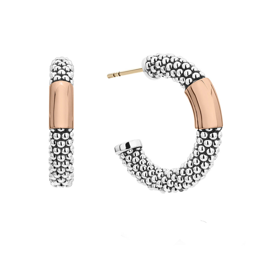 Rose Gold Station Caviar Hoop Earrings