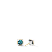 Petite Chatelaine Stud Earrings with Hampton Blue Topaz, 18K Yellow Gold Bezel and Pave Diamonds