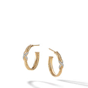 Petite X Hoop Earrings in 18K Yellow Gold with Pave Diamonds