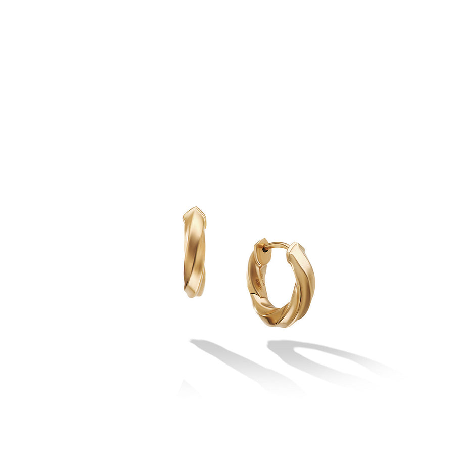 Cable Edge Huggie Hoop Earrings in Recycled 18K Yellow Gold
