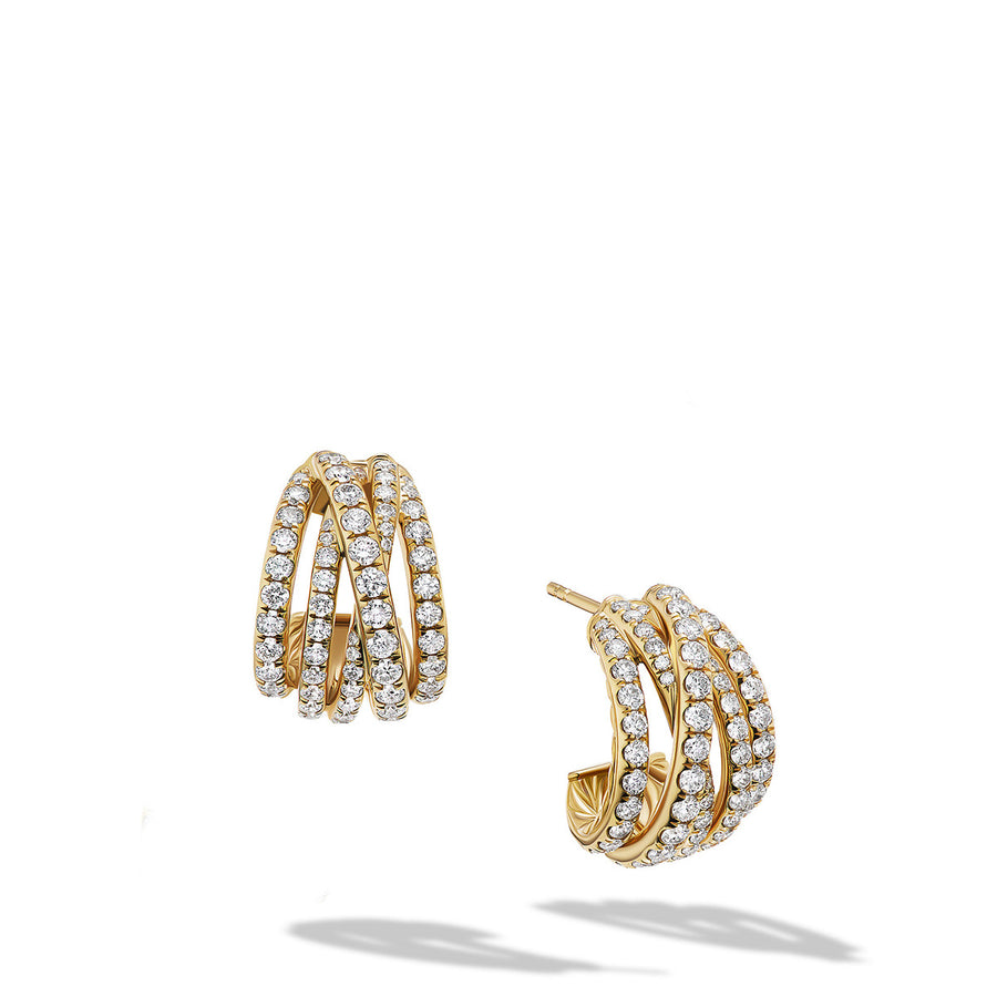 Pave Crossover Shrimp Earrings in 18K Yellow Gold with Diamonds