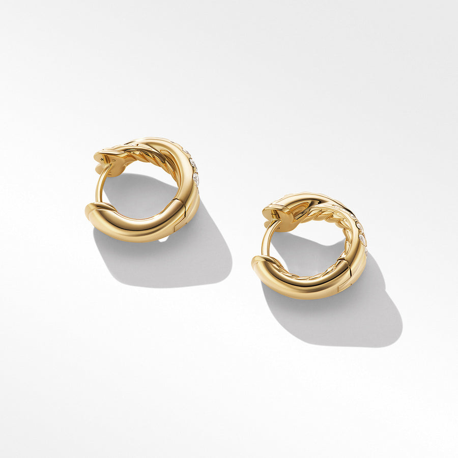 Pave Crossover Hoop Earrings in 18K Yellow Gold with Diamonds