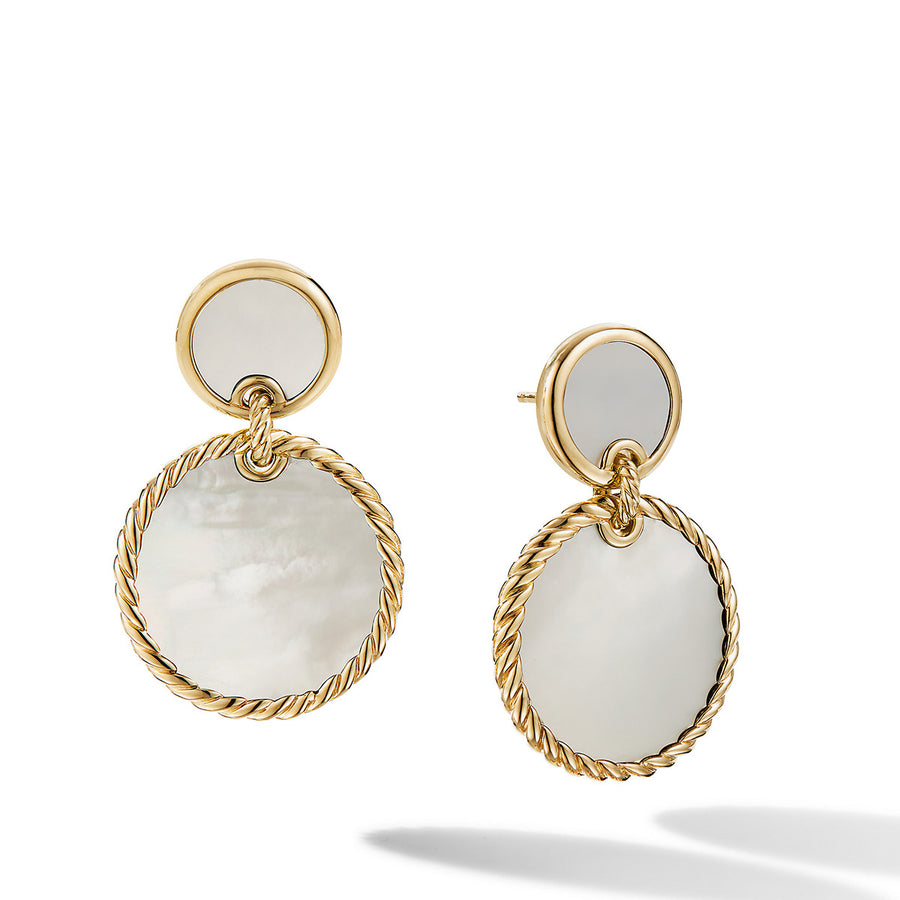 DY Elements Double Drop Earrings in 18K Yellow Gold with Mother of Pearl