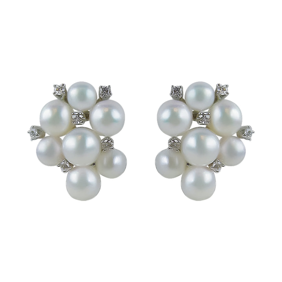 Akoya Pearl and Diamond Cluster Earrings