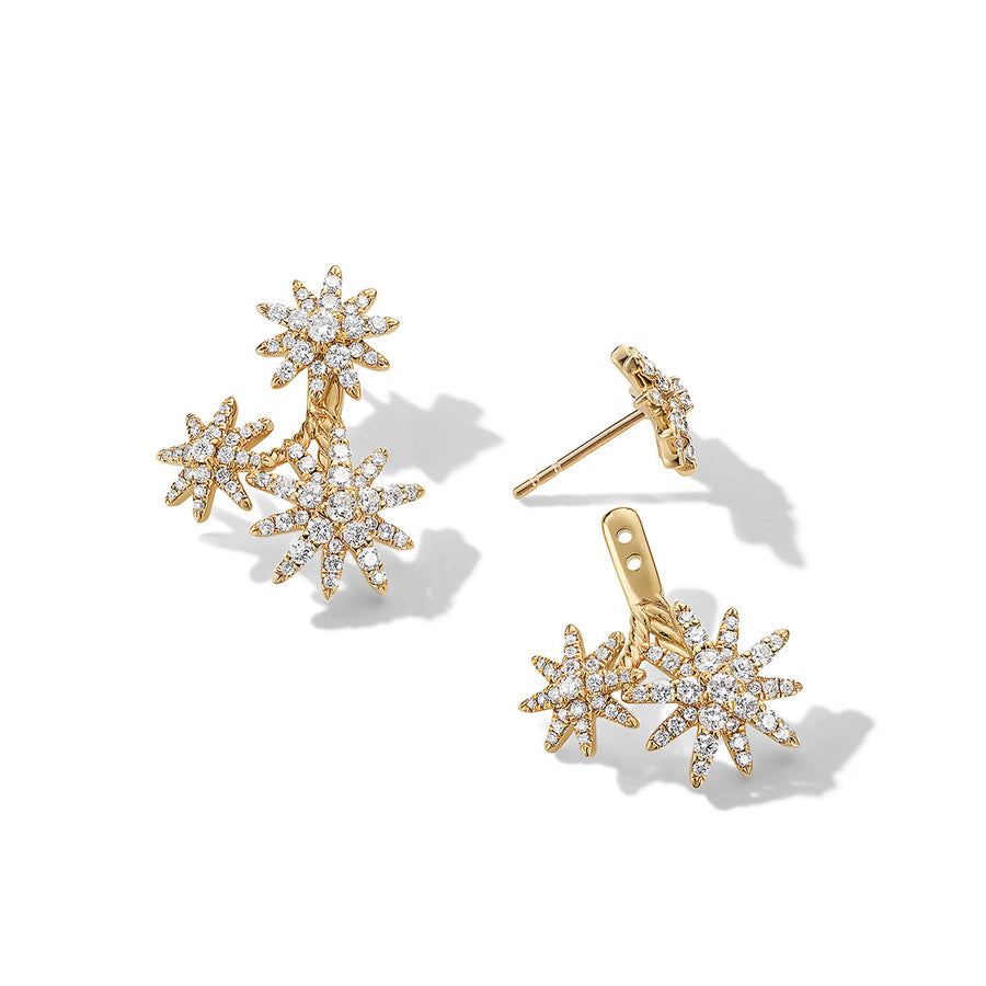 Starburst Cluster Earrings in 18K Yellow Gold with Full Pave Diamonds