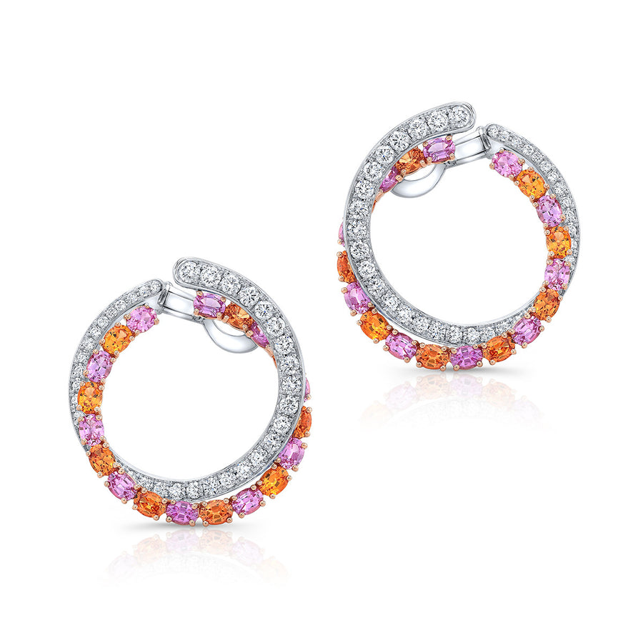 American Glamour Pink and Orange Sapphire Hoops