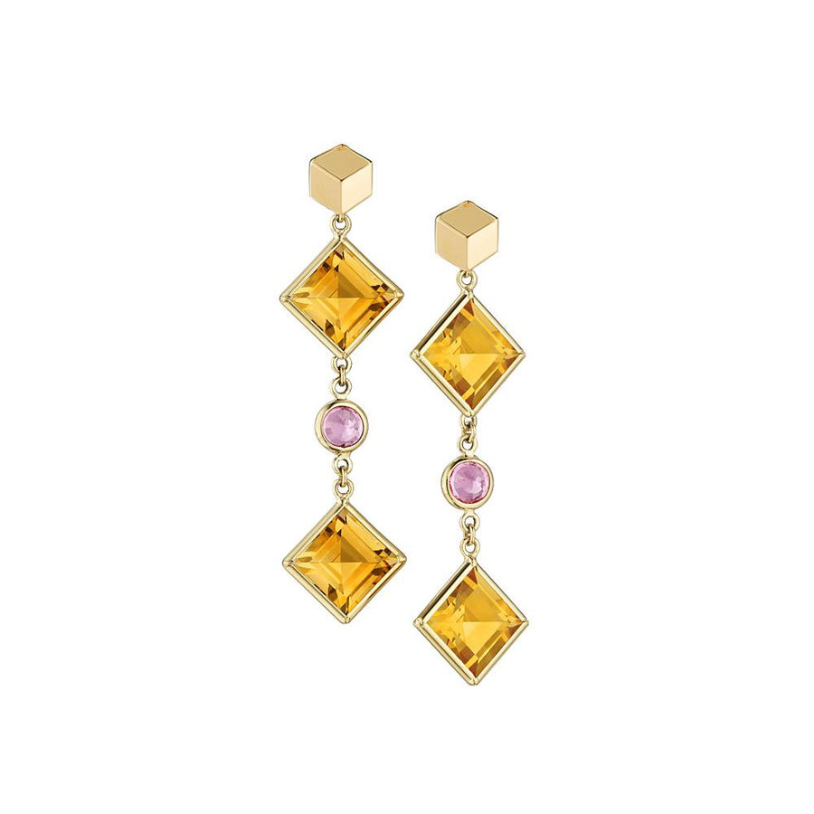 Citrine and Pink Sapphire Florentine Earrings