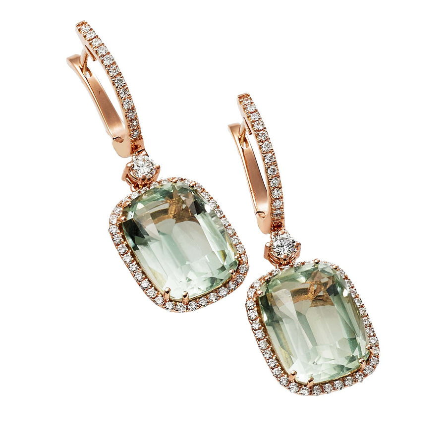 Green Amethyst Diamond Dangle Earrings