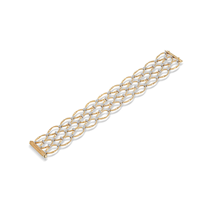 18K Yellow Gold and Diamond Flat Link Three Row Bracelet