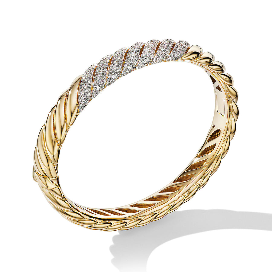 Sculpted Cable Bracelet in 18K Yellow Gold with Pave Diamonds