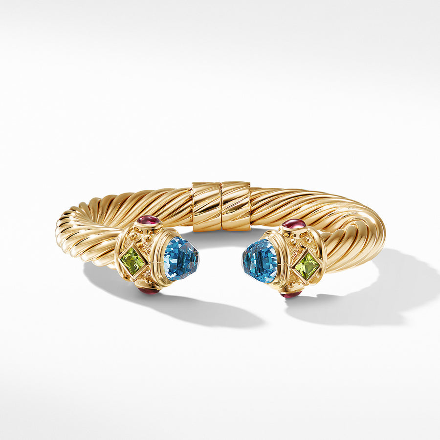 Renaissance Bracelet with Blue Topaz, Peridot, Pink Tourmaline in 18K Gold